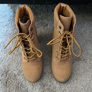 Tan combat heel boots